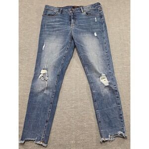 F&F Women's Blue Distressed Denim Jeans with Raw Hem Size 10